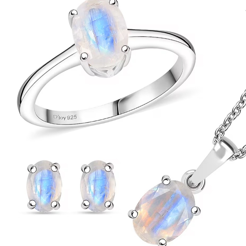 Moon Glow Rainbow Moonstone Fine Jewelry Set • Sterling Silver Rhodium Plated 🌙